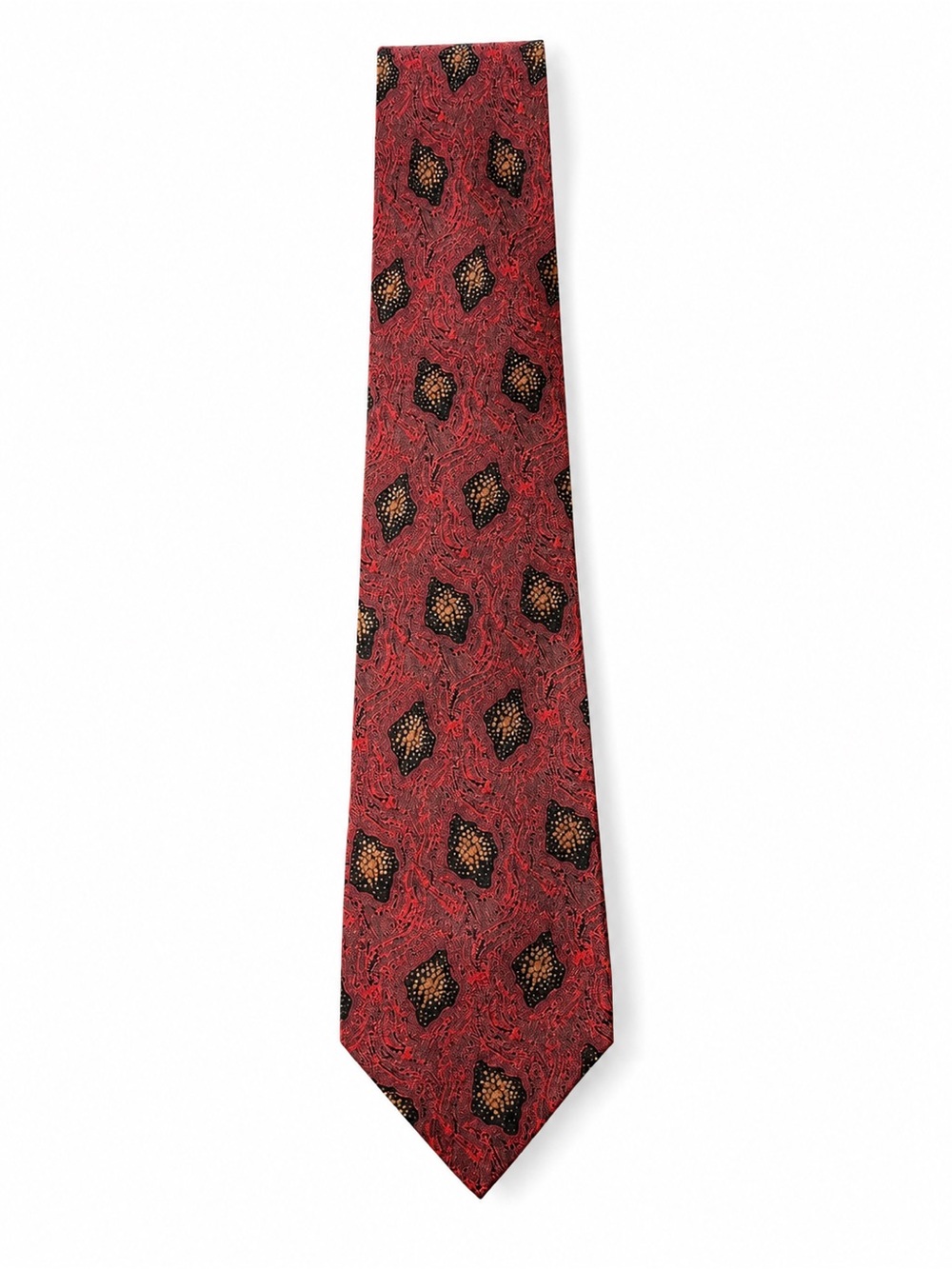 Giorgio Armani Red Patterned Silk Tie with Black and Gold Accents